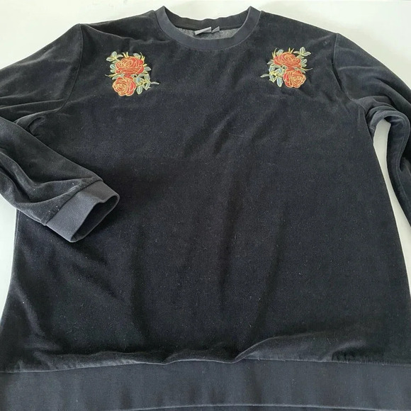 ASOS Long Sleeve 3X Velvet Sweatshirt Top Black Embroidered Lounge Boho - Picture 3 of 9